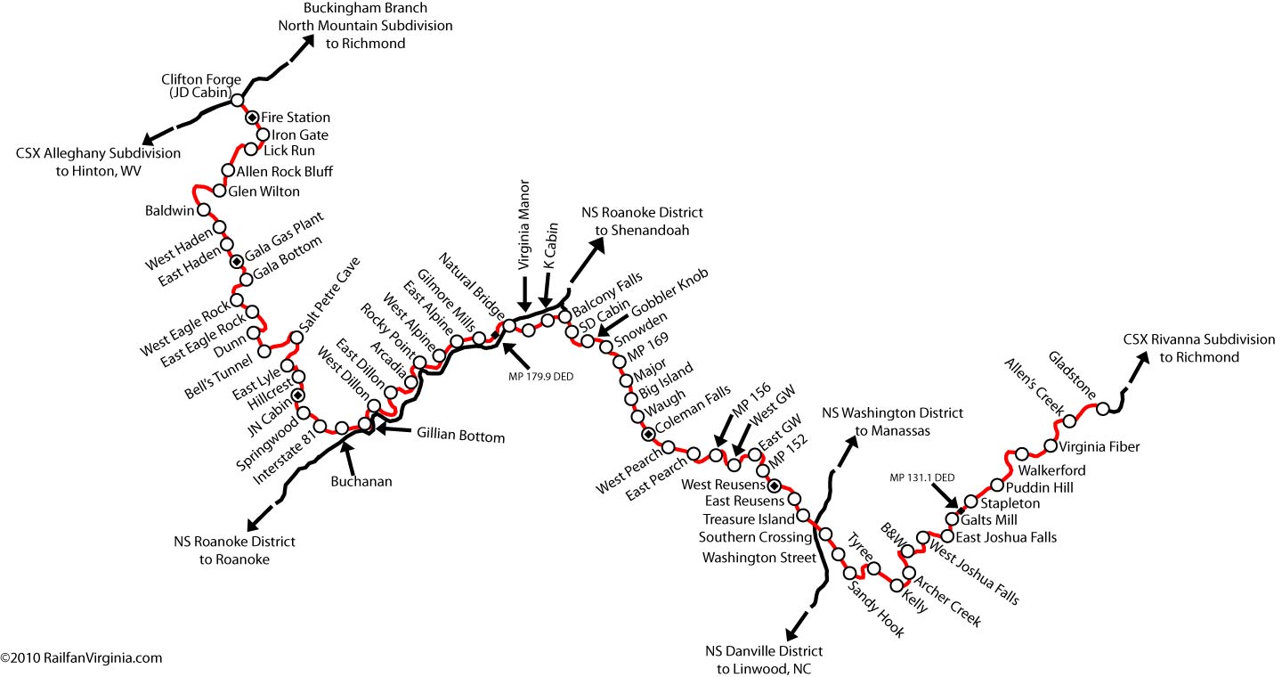 Csx River Line Map Csx James River Subdivision - Railfan Virginia
